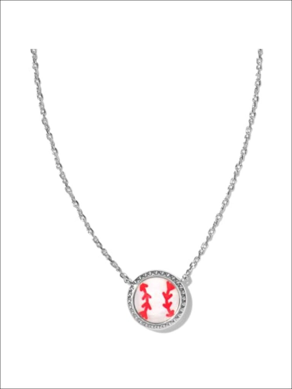Kendra Scott Baseball Silver Plated Pendant Necklace Mother of Pearl